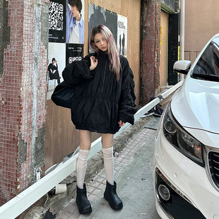 black设计感暗黑褶皱小众宽松夹克外套女 0120高级all Common