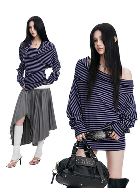 common in 0120 纯色百搭莱赛尔一字多穿法条纹针织蝙蝠袖上衣女