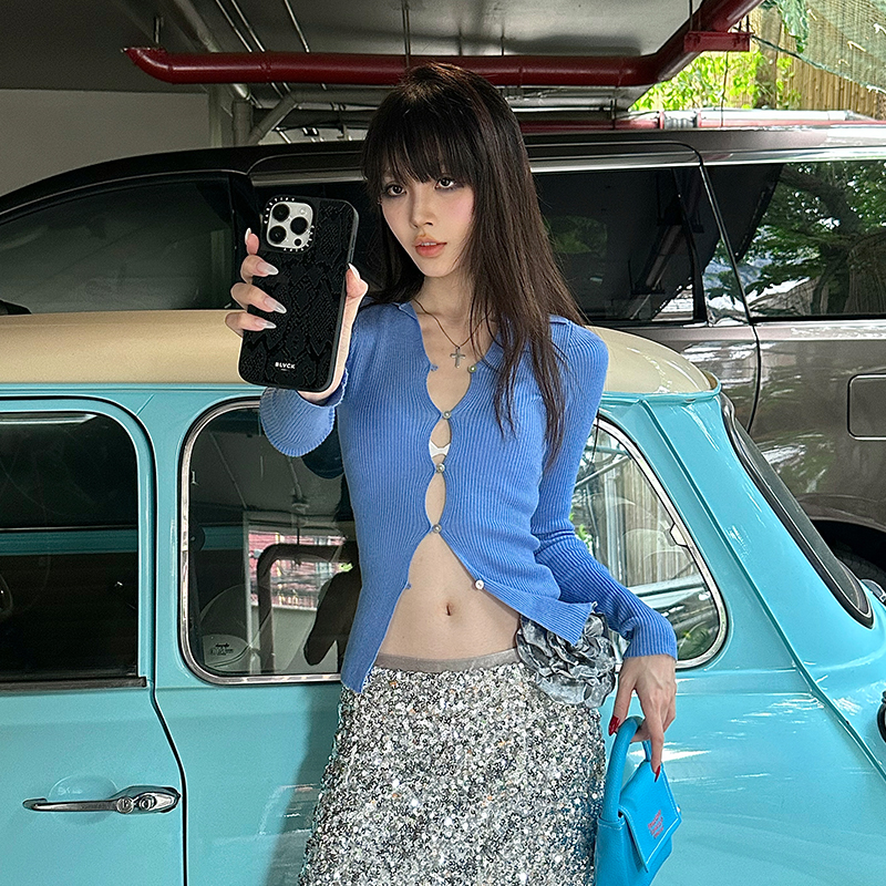 Common in 0120夏加尔蓝 两色镂空针织开衫小众高级感上衣外套女