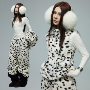 套装 common 辣妹斑点加厚毛绒马甲秋冬保暖显瘦毛毛长裤 0120