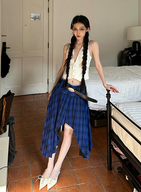 Common in 0120克莱因蓝的夏日 自制小众不规则高级百褶半身裙女