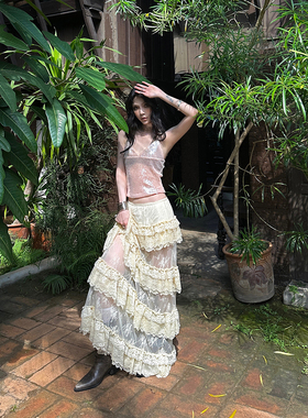 Common in 0120 蕾丝花边 重工法式半身长裙多层花边设计感蛋糕裙