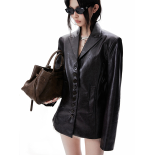 摩登酷女复古百搭宽松单排扣翻领皮衣西装 0120 外套 Common