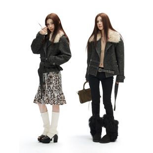 40%羊毛绗棉重工粗花呢人字纹百搭可拆卸毛领外套 0120 common