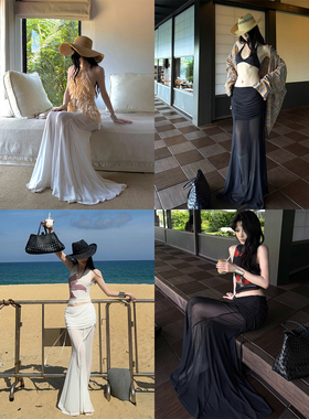 Common in 0120 垂坠褶皱透视感网纱裙夏季气质显瘦百搭长裙