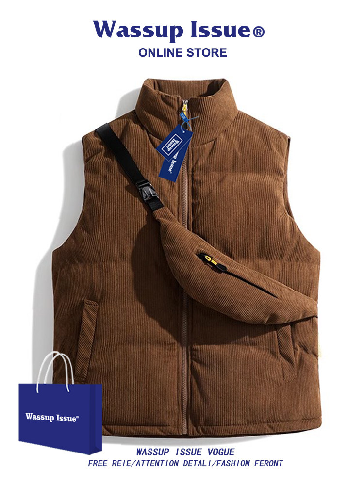 WASSUP ISSUE COUPLE DOWN COTTON HORSE JACKET MEN WEAR THICKENED THERMAL VEST CORDUROY VEST IN AUTUMN AND WINTER
