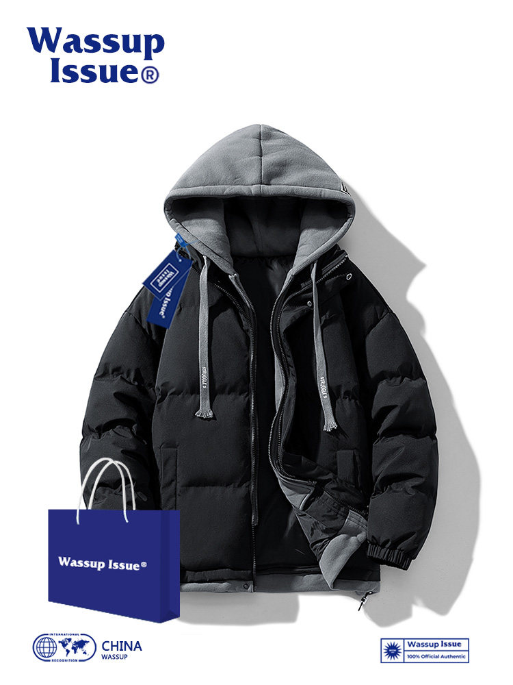 WASSUP ISSUE FAKE TWO PIECES COTTON CLOTHES MENS WINTER WARM DOWN JACKET BREAD COTTON CLOTHES WINTER JACKET MEN