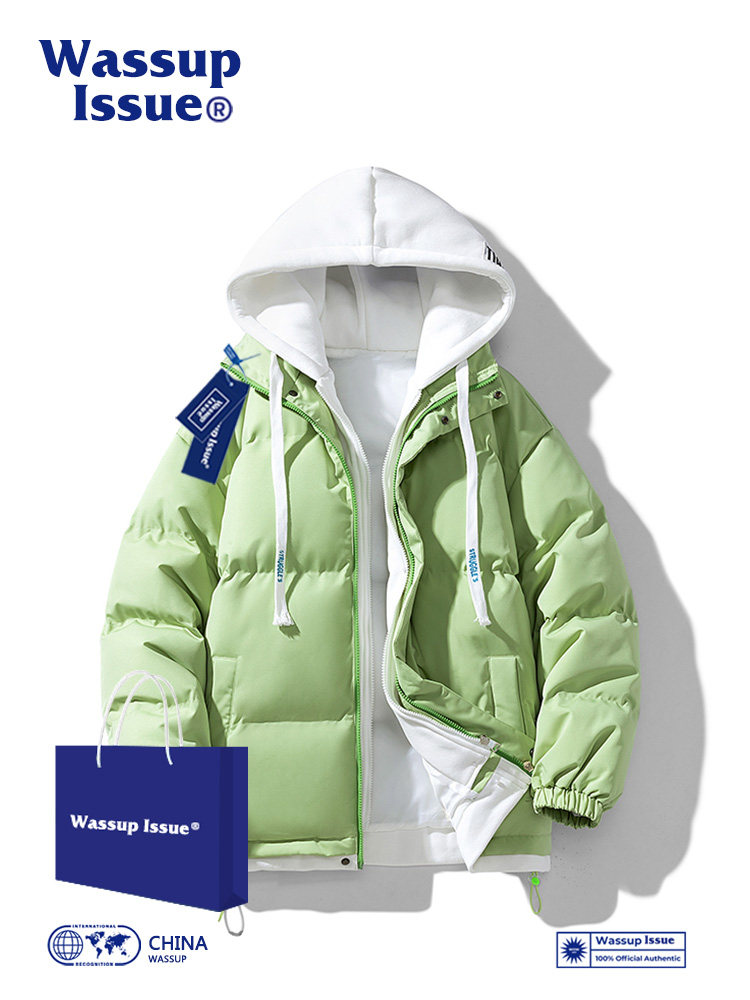 WASSUP ISSUE FAKE TWO PIECES COTTON CLOTHES MENS WINTER WARM DOWN JACKET BREAD COTTON CLOTHES WINTER JACKET MEN