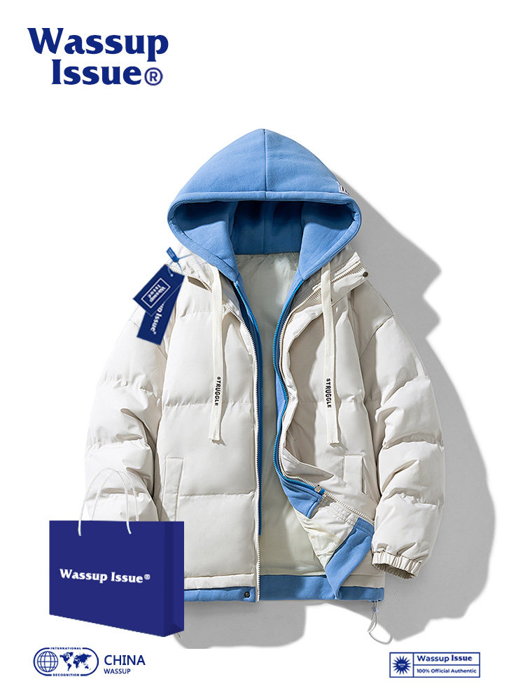 WASSUP ISSUE FAKE TWO PIECES COTTON CLOTHES MENS WINTER WARM DOWN JACKET BREAD COTTON CLOTHES WINTER JACKET MEN