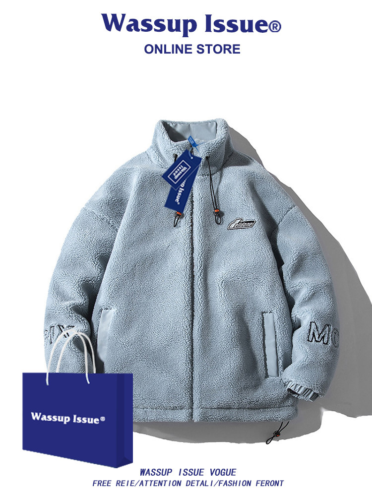 WASSUP ISSUE TRENDY BRAND LAMBSWOOL JACKET MENS COTTON JACKET FLEECE THICKENED WINTER COTTON JACKET LAMB FLEECE COTTON CLOTHING