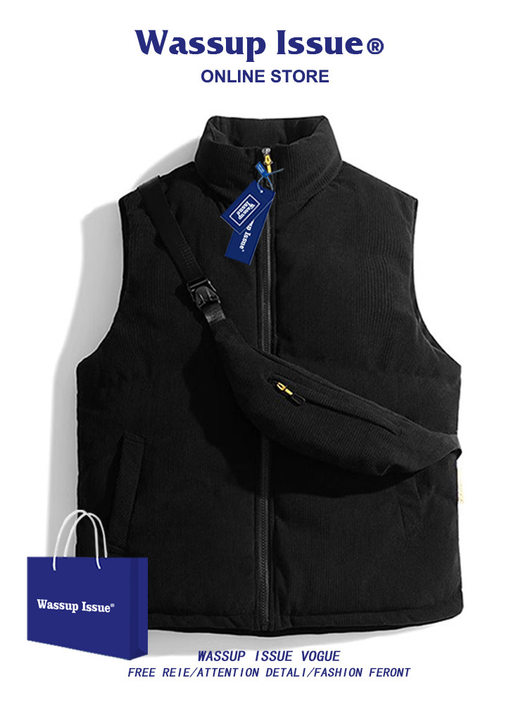 WASSUP ISSUE COUPLE DOWN COTTON HORSE JACKET MEN WEAR THICKENED THERMAL VEST CORDUROY VEST IN AUTUMN AND WINTER