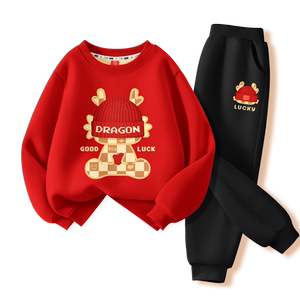 真维斯拜年服男童加绒红色2025本命年儿童新年衣服套装过年喜庆服