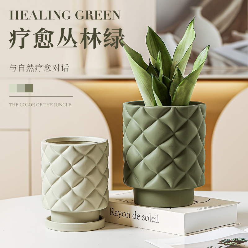 法式陶瓷花盆大口径带托盘