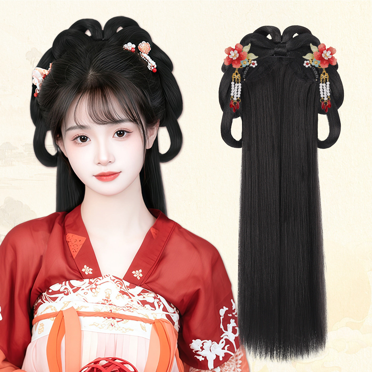 古风汉服假发一体式古装懒人日常发箍唐风盘发发髻假发包全套造型