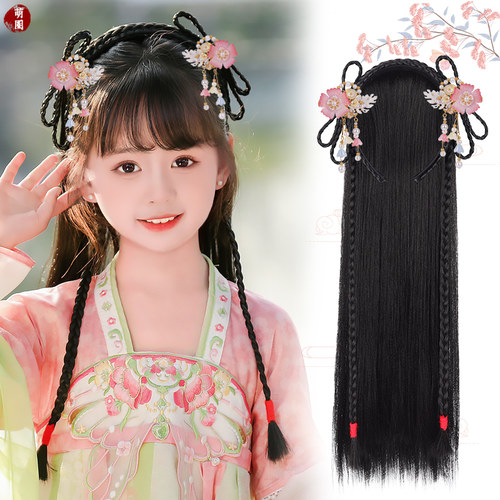 儿童汉服假发头饰古风一体式发箍