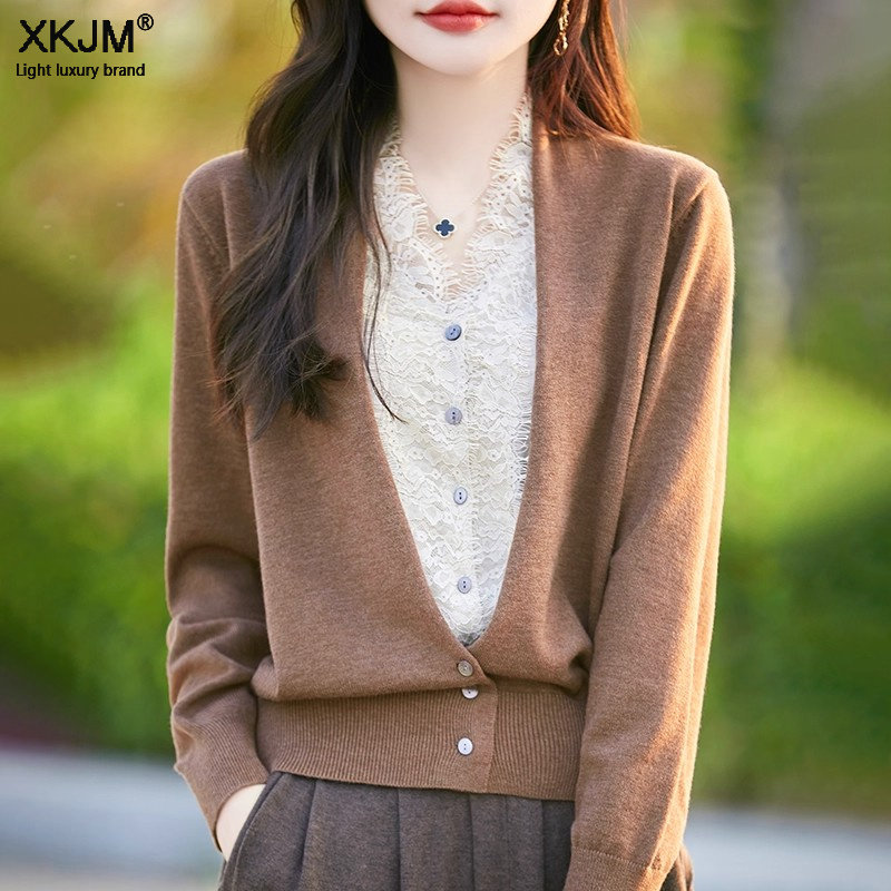 V领假两件针织开衫女士2026冬季