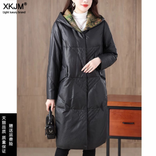 遮肉外套 香云纱连帽高档气质真皮女大码 皮草羽绒服24年冬季 新款