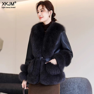 海宁狐狸毛皮草外套大衣女2026年冬季皮毛一体真皮中长款羽绒服女