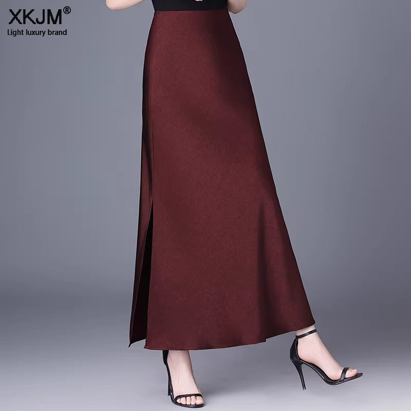 丝滑缎面半身裙女2026夏季新款气质长裙开叉中长裙子包臀裙鱼尾裙