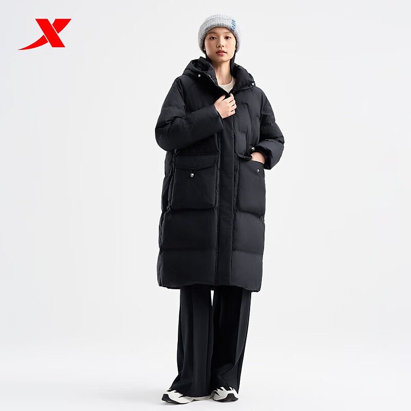 特步中长款羽绒服女2024冬季新款