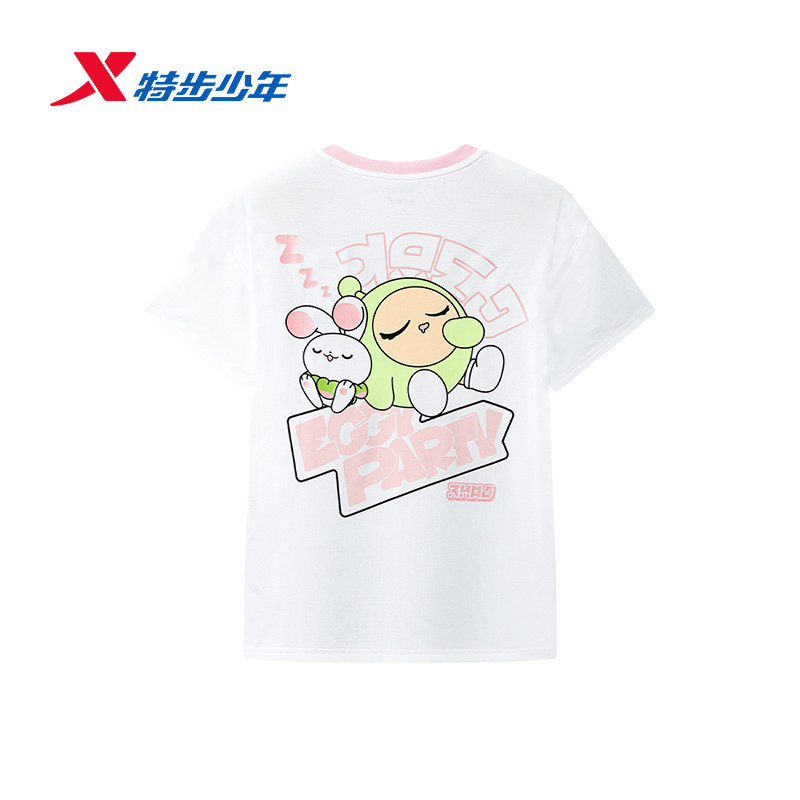 特步儿童女大童短袖2026夏新款透气运动圆领蛋仔T恤674224014510