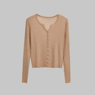 大洪官方严选店自营温柔眷恋单排扣纯色百搭针织衫 上衣春秋女 开衫