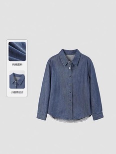 【璀璨牛仔】官方冬新款长袖复古蓝色牛仔衬衫女内搭叠穿衬衣上衣