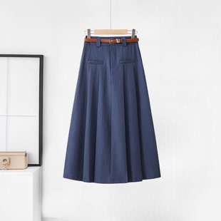 大洪官方严选店自营通勤日记新款 假口袋百搭高腰显瘦长半身裙春夏