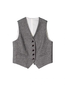 马甲背心女金丝工艺无袖 羊毛混纺西装 秋新款 坎肩显瘦 英伦爵士