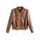 大洪官方严选店左岸翻领气质复古时尚 简约休闲皮革夹克外套春秋女