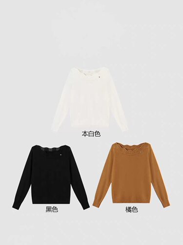 【云波柔衿】一字领显瘦针织衫女
