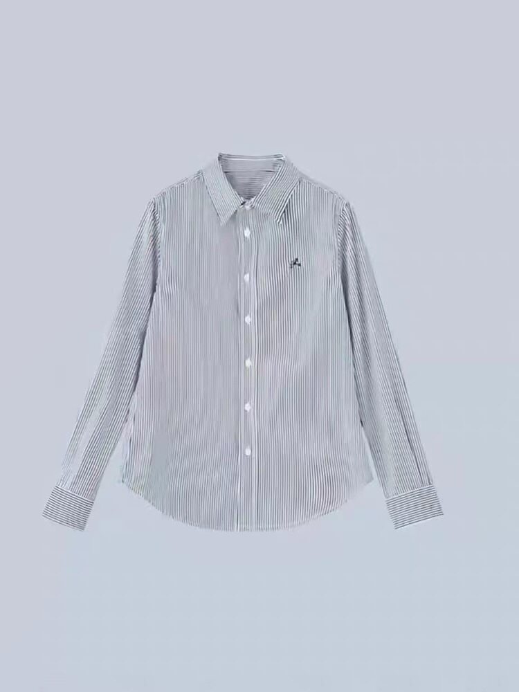 大洪官方【小提琴家】休闲翻领显瘦条纹衬衫通勤宽松叠穿长袖衬衣