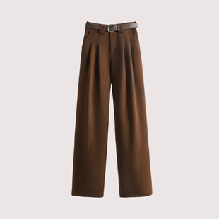 大洪官方严选店焦糖栗子秋冬垂感高腰毛呢阔腿裤女休闲西装裤显瘦