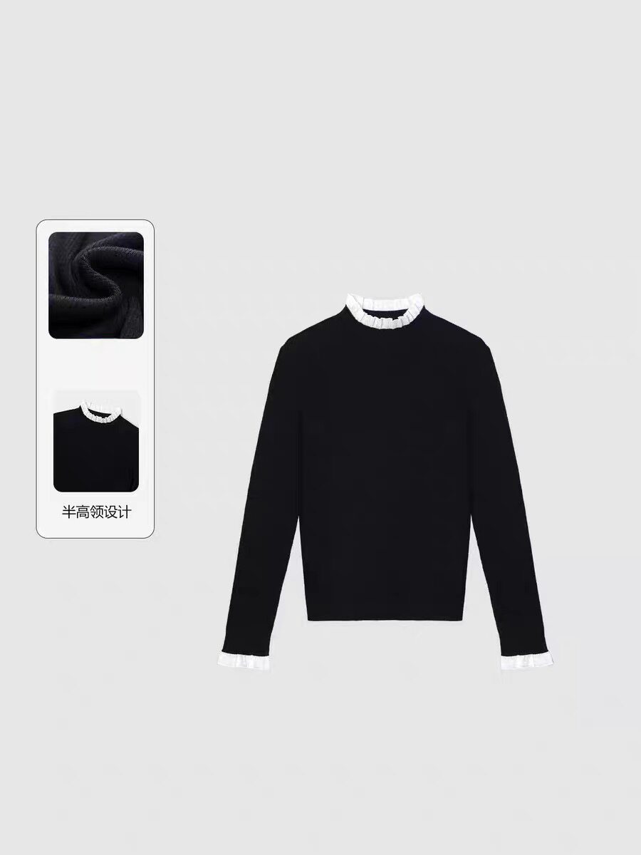 【精致叠搭】官方经典新款绵羊毛混纺针织衫内搭蕾丝拼接打底上衣