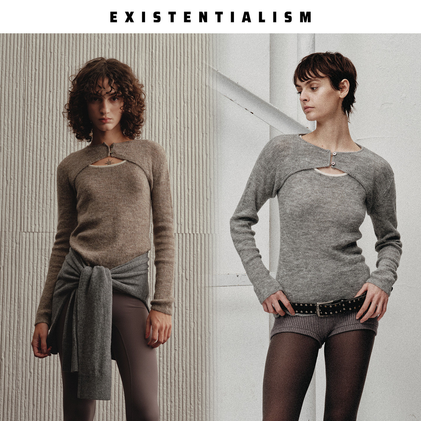 EXISTENTIALISM 冬季新款 两件套马海毛针织女修身保暖打底衫