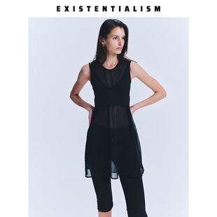 EXISTENTIALISM圆领半纱背心女新款简约气质纯色内搭外穿打底上衣