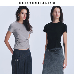 EXISTENTIALISM 26SS新款 不规则褶皱T恤上衣女日常百搭休闲短袖