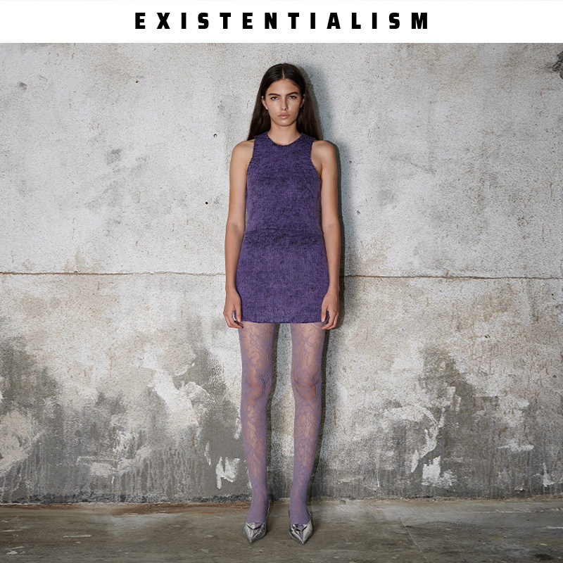 EXISTENTIALISM  露脐针织毛绒背心短裙套装女时髦复古原创设计
