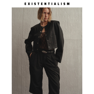 EXISTENTIALISM 秋款新款 假两件皮衣外套女时尚复古休闲短款外衣