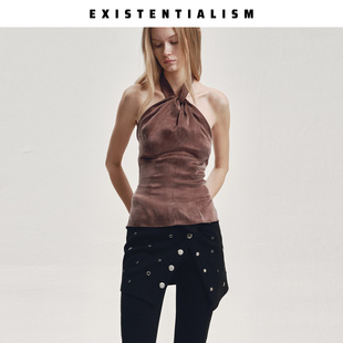 EXISTENTIALISM26SS新款醋酸挂脖上衣女简约高级感露背无袖背心