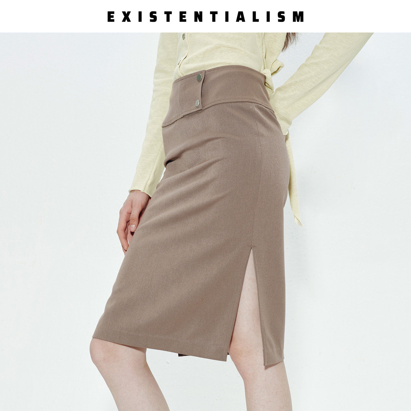 EXISTENTIALISM 腰头开衩半身裙女 秋冬新款高腰垂感设计感长裙