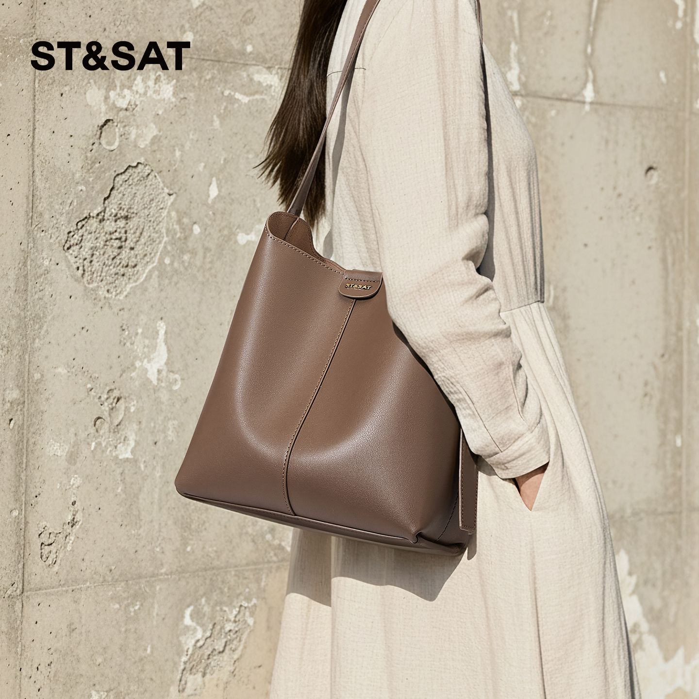 星期六真皮水桶包托特包女包