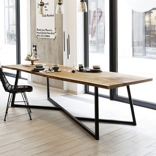铁艺实木会议桌现代简约办公桌工业风长桌长方形洽谈桌长条工作台