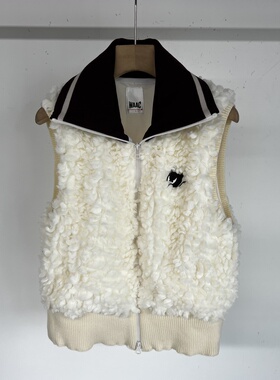 40B175 出口韩单女士高尔夫秋冬百搭运动防风保暖毛绒马甲小怪物