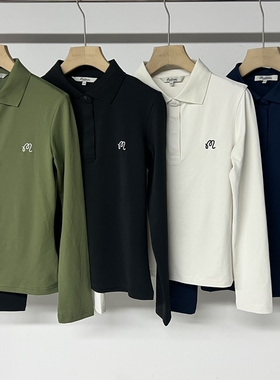 41B09 【冬季新款】出口余韩单修身LOGO高尔夫长袖T恤POLO衫新款