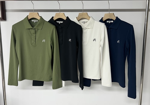 41B09 【冬季新款】出口余韩单修身LOGO高尔夫长袖T恤POLO衫新款