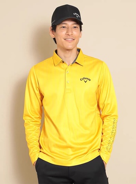 F011日本秋冬高尔夫球服装男士长袖上衣薄绒衬衫保暖防风搭配黄色