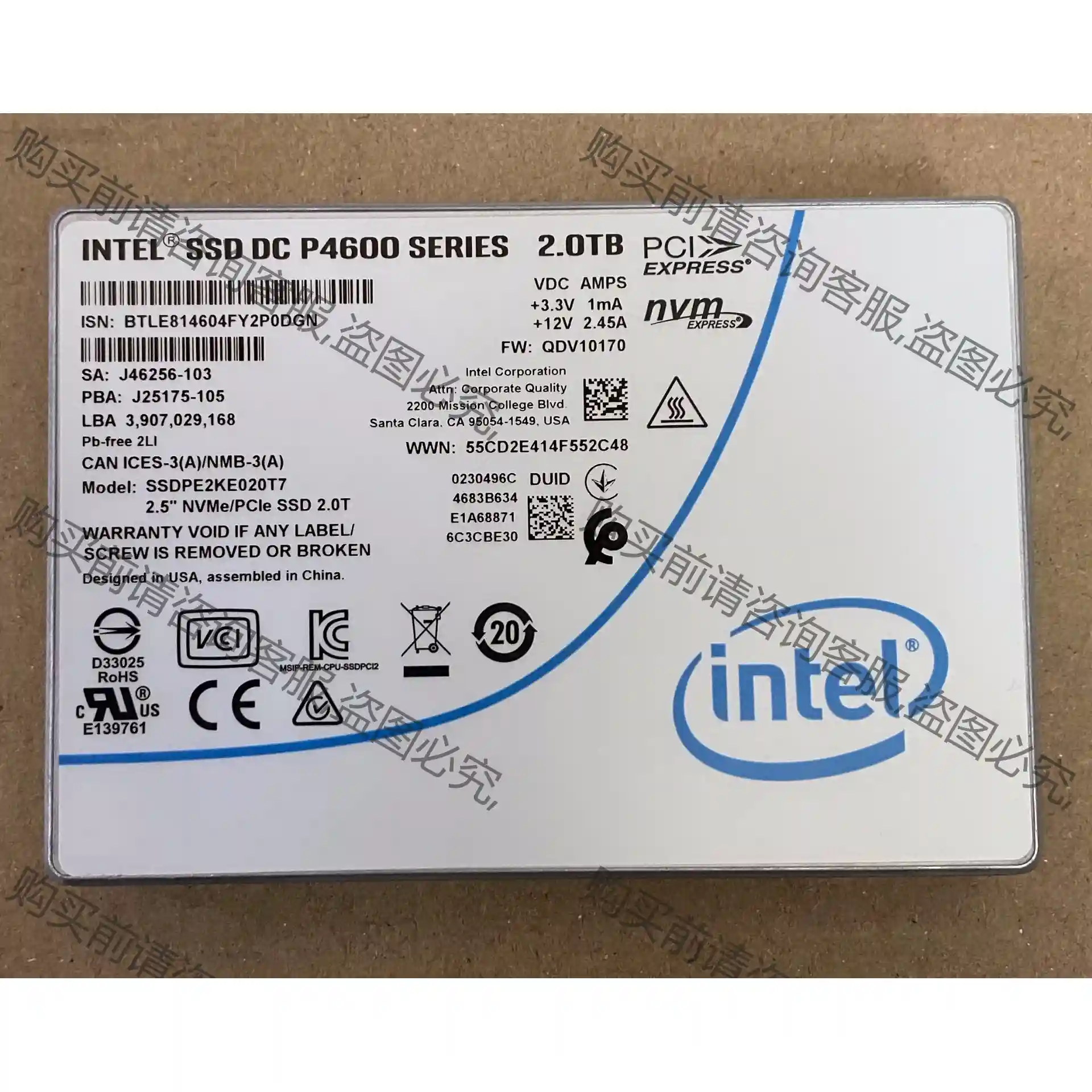 出100多片全新现货 P4600 2T 固态硬盘 U2 TL 先议价 拆机货包好