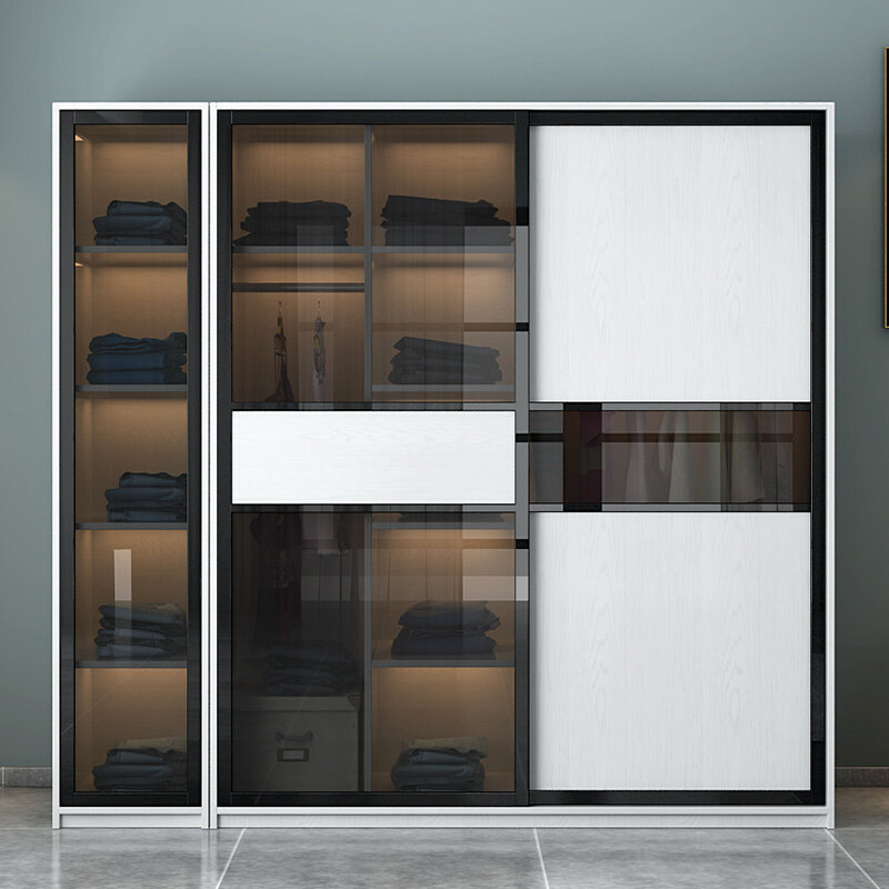 意式极简衣柜现代简约玻璃门柜子卧室组合推拉门北欧大移门衣橱