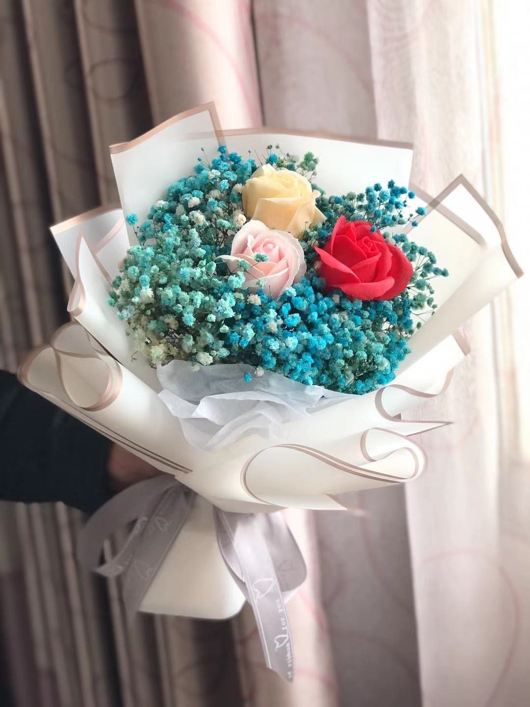 七夕情人节满天星手捧花干花花束小束送对象男友女友浪漫节日礼物